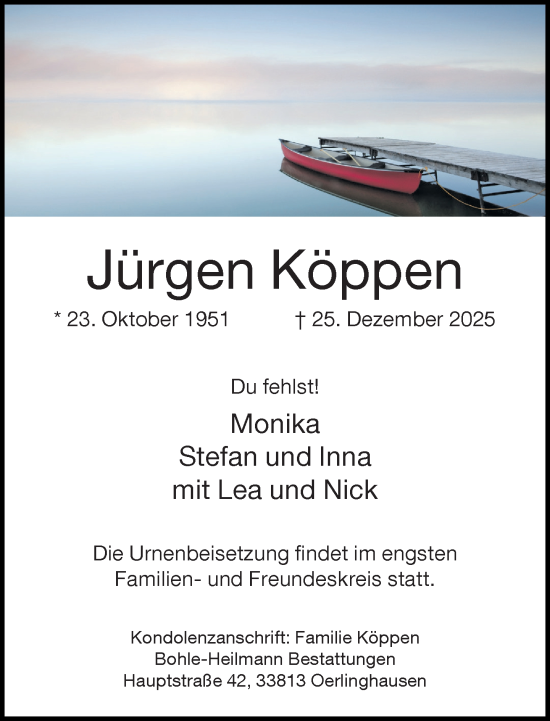 Traueranzeige von Jürgen Köppen von Neue Westfälische und Westfalen-Blatt