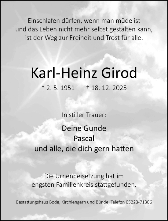 Traueranzeige von Karl-Heinz Girod von Neue Westfälische und Westfalen-Blatt