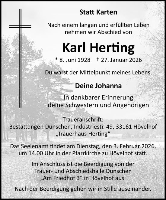 Traueranzeige von Karl Herting von Neue Westfälische und Westfalen-Blatt