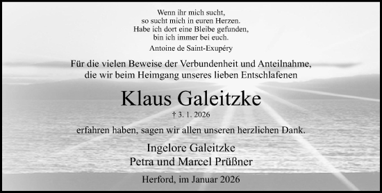 Traueranzeige von Klaus Galeitzke von Neue Westfälische und Westfalen-Blatt