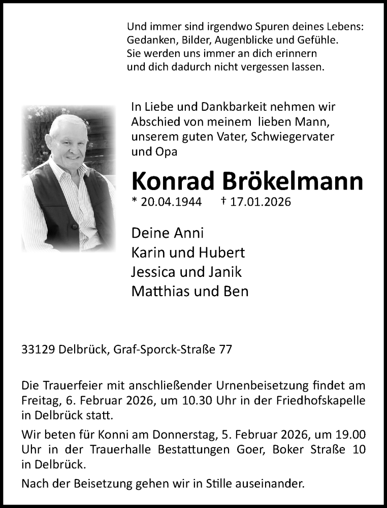  Traueranzeige für Konrad Brökelmann vom 31.01.2026 aus Neue Westfälische und Westfalen-Blatt