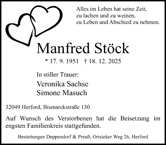 Traueranzeige von Manfred Stöck von Neue Westfälische und Westfalen-Blatt