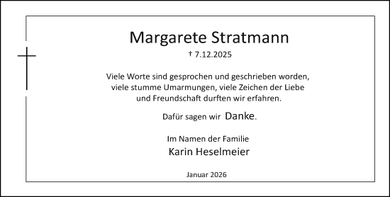 Traueranzeige von Margarete Stratmann von Neue Westfälische und Westfalen-Blatt