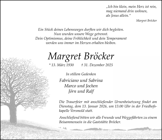 Traueranzeige von Margret Bröcker von Neue Westfälische und Westfalen-Blatt