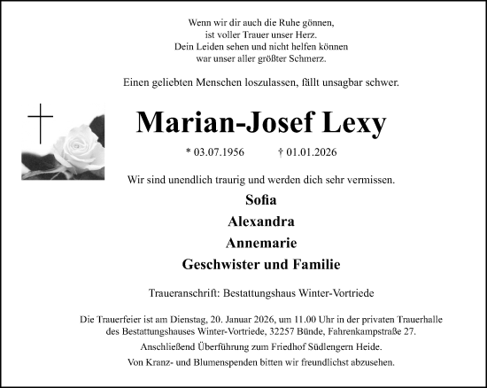 Traueranzeige von Marian-Josef Lexy von Neue Westfälische und Westfalen-Blatt