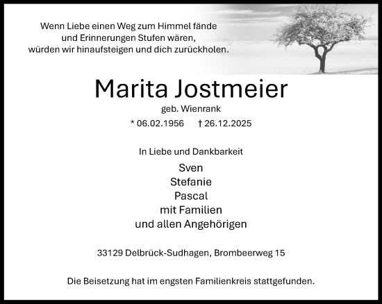 Traueranzeige von Marita Jostmeier von Neue Westfälische und Westfalen-Blatt