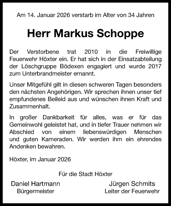 Traueranzeige von Markus Schoppe von Neue Westfälische und Westfalen-Blatt