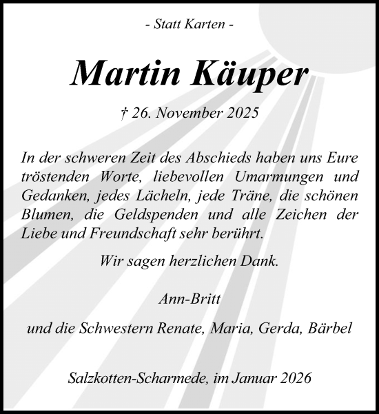 Traueranzeige von Martin Käuper von Neue Westfälische und Westfalen-Blatt