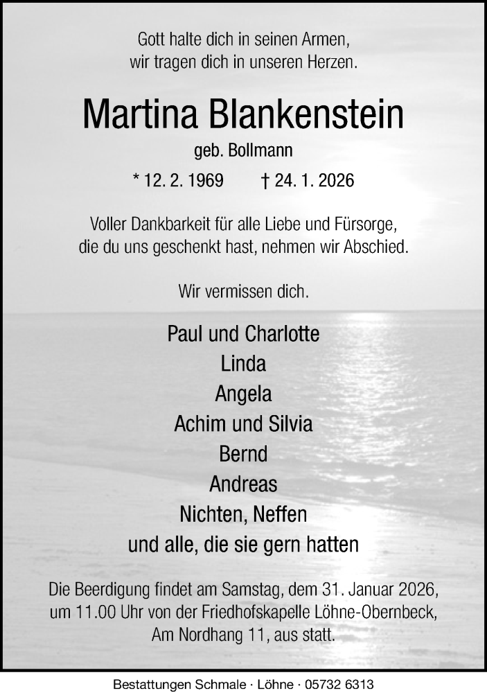  Traueranzeige für Martina Blankenstein vom 28.01.2026 aus Neue Westfälische und Westfalen-Blatt