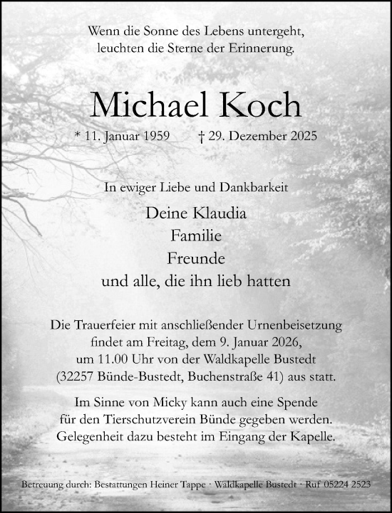 Traueranzeige von Michael Koch von Neue Westfälische und Westfalen-Blatt