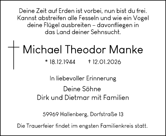 Traueranzeige von Michael Theodor Manke von Neue Westfälische und Westfalen-Blatt