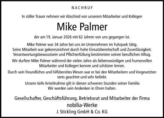 Traueranzeige von Mike Palmer von Neue Westfälische und Westfalen-Blatt