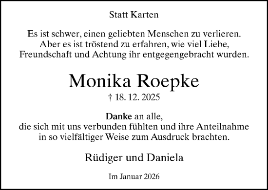 Traueranzeige von Monika Roepke von Neue Westfälische und Westfalen-Blatt