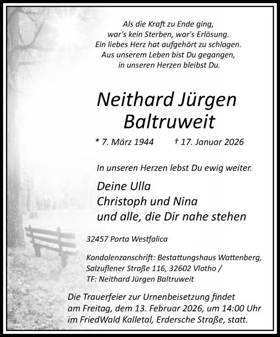 Traueranzeige von Neithard Jürgen Baltruweit von Neue Westfälische und Westfalen-Blatt