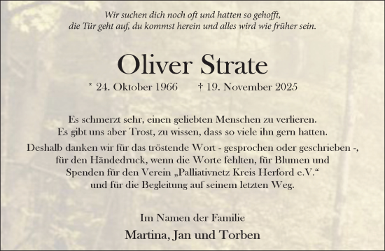 Traueranzeige von Oliver Strate von Neue Westfälische und Westfalen-Blatt