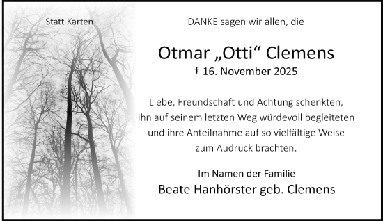 Traueranzeige von Otmar Clemens von Neue Westfälische und Westfalen-Blatt