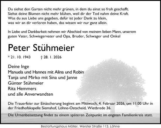 Traueranzeige von Peter Stühmeier von Neue Westfälische und Westfalen-Blatt