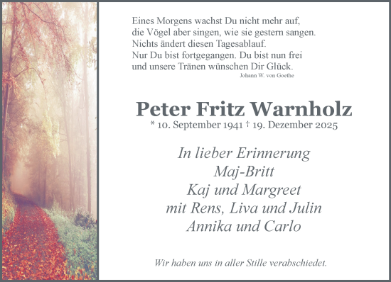 Traueranzeige von Peter Fritz Warnholz von Neue Westfälische und Westfalen-Blatt