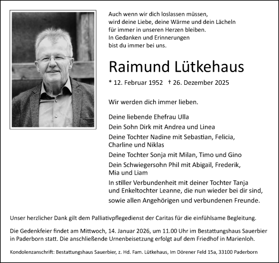 Traueranzeige von Raimund Lütkehaus von Neue Westfälische und Westfalen-Blatt