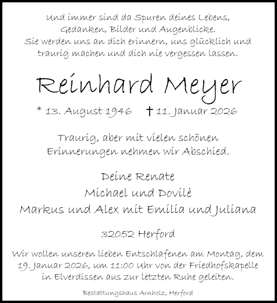 Traueranzeige von Reinhard Meyer von Neue Westfälische und Westfalen-Blatt