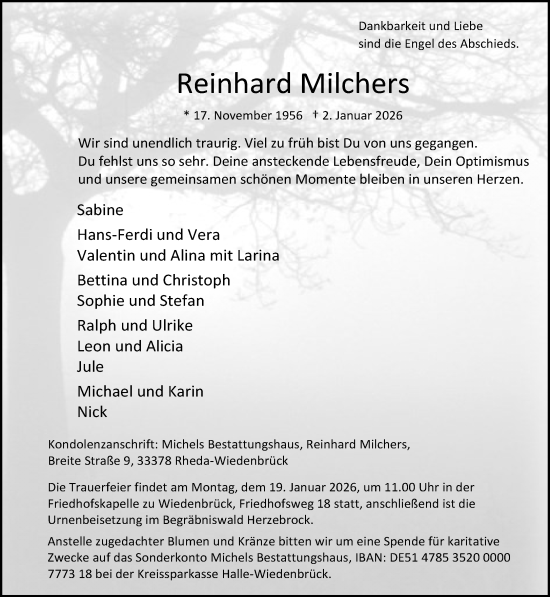Traueranzeige von Reinhard Milchers von Neue Westfälische und Westfalen-Blatt
