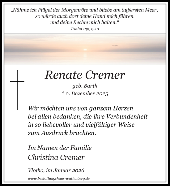 Traueranzeige von Renate Cremer von Neue Westfälische und Westfalen-Blatt