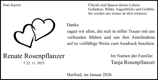 Traueranzeige von Renate Rosenpflanzer von Neue Westfälische und Westfalen-Blatt