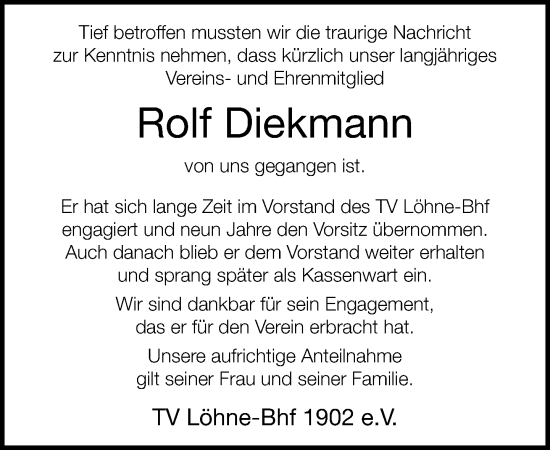 Traueranzeige von Rolf Diekmann von Neue Westfälische und Westfalen-Blatt