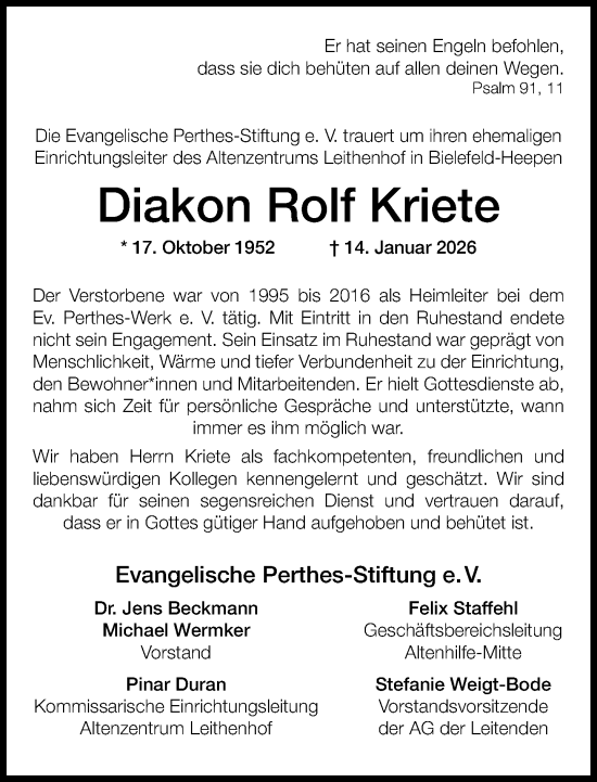 Traueranzeige von Rolf Kriete von Neue Westfälische und Westfalen-Blatt