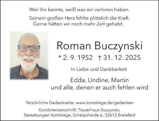 Traueranzeige von Roman Buczynski von Neue Westfälische und Westfalen-Blatt