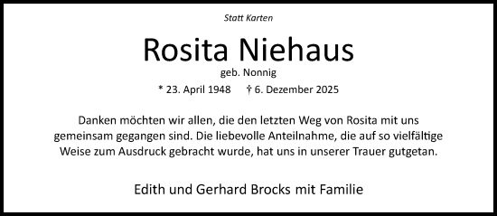 Traueranzeige von Rosita Niehaus von Neue Westfälische und Westfalen-Blatt