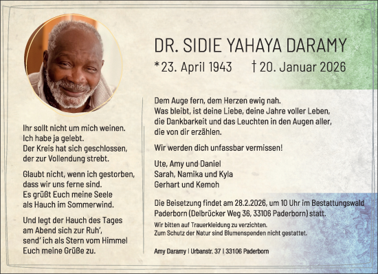 Traueranzeige von Sidie Yahaya Daramy von Neue Westfälische und Westfalen-Blatt