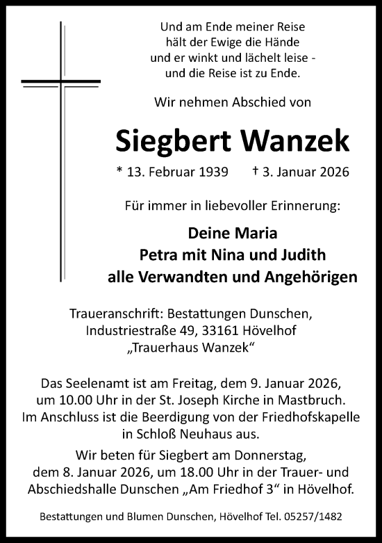 Traueranzeige von Siegbert Wanzek von Neue Westfälische und Westfalen-Blatt