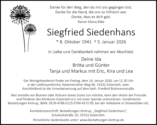 Traueranzeige von Siegfried Siedenhans von Neue Westfälische und Westfalen-Blatt