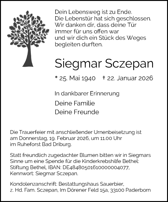 Traueranzeige von Siegmar Sczepan von Neue Westfälische und Westfalen-Blatt