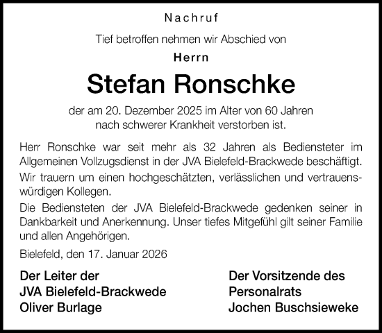 Traueranzeige von Stefan Ronschke von Neue Westfälische und Westfalen-Blatt