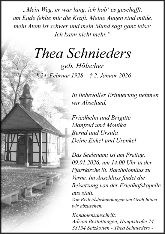 Traueranzeige von Thea Schnieders von Neue Westfälische und Westfalen-Blatt