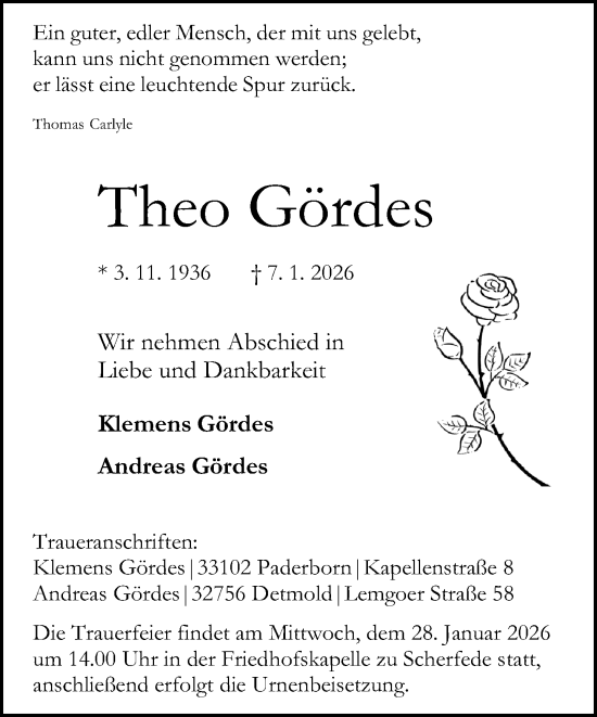 Traueranzeige von Theo Gördes von Neue Westfälische und Westfalen-Blatt