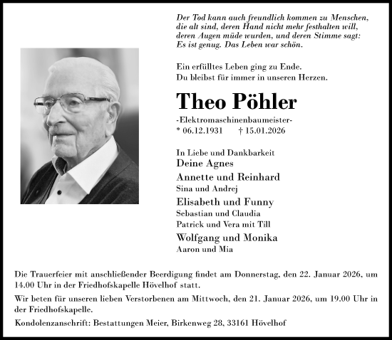 Traueranzeige von Theo Pöhler von Neue Westfälische und Westfalen-Blatt