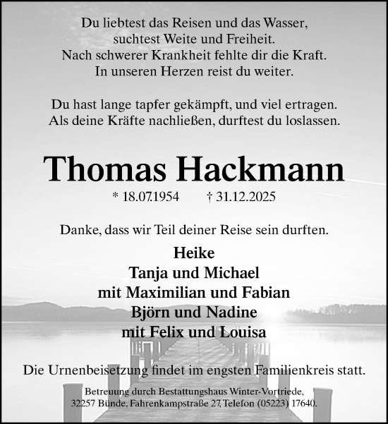 Traueranzeige von Thomas Hackmann von Neue Westfälische und Westfalen-Blatt