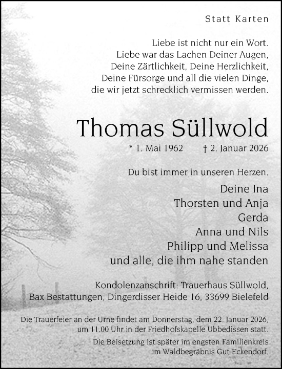 Traueranzeige von Thomas Süllwold von Neue Westfälische und Westfalen-Blatt