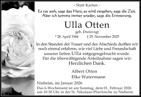 Traueranzeige von Ulla Otten von Neue Westfälische und Westfalen-Blatt