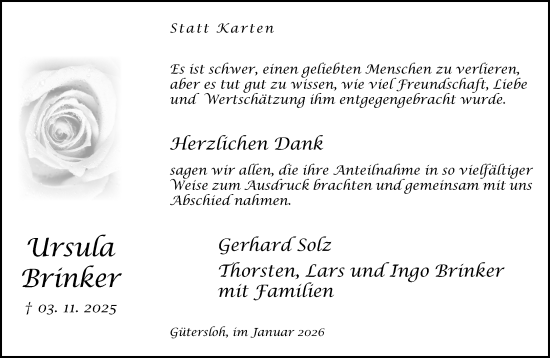 Traueranzeige von Ursula Brinker von Neue Westfälische und Westfalen-Blatt