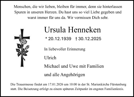 Traueranzeige von Ursula Henneken von Neue Westfälische und Westfalen-Blatt