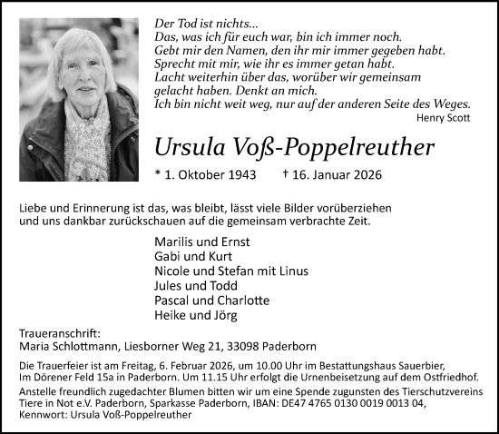 Traueranzeige von Ursula Voß-Poppelreuther von Neue Westfälische und Westfalen-Blatt