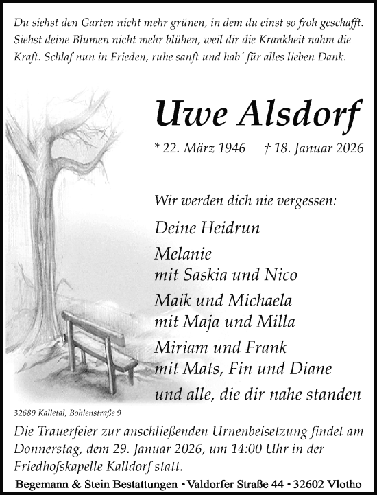 Traueranzeige von Uwe Alsdorf von Neue Westfälische und Westfalen-Blatt