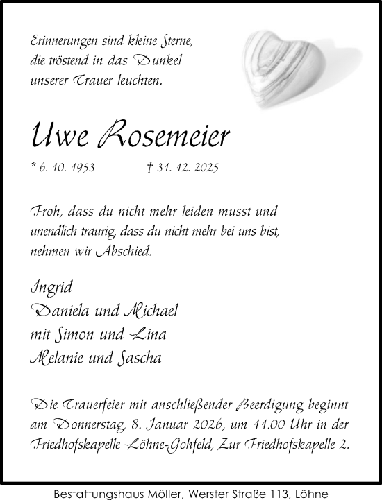 Traueranzeige von Uwe Rosemeier von Neue Westfälische und Westfalen-Blatt