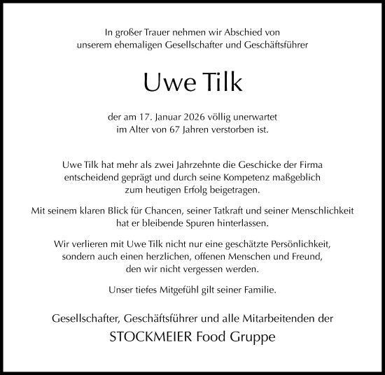 Traueranzeige von Uwe Tilk von Neue Westfälische und Westfalen-Blatt