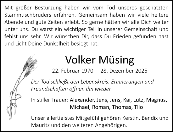 Traueranzeige von Volker Müsing von Neue Westfälische und Westfalen-Blatt