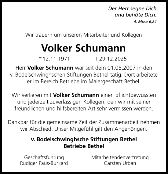 Traueranzeige von Volker Schumann von Neue Westfälische und Westfalen-Blatt